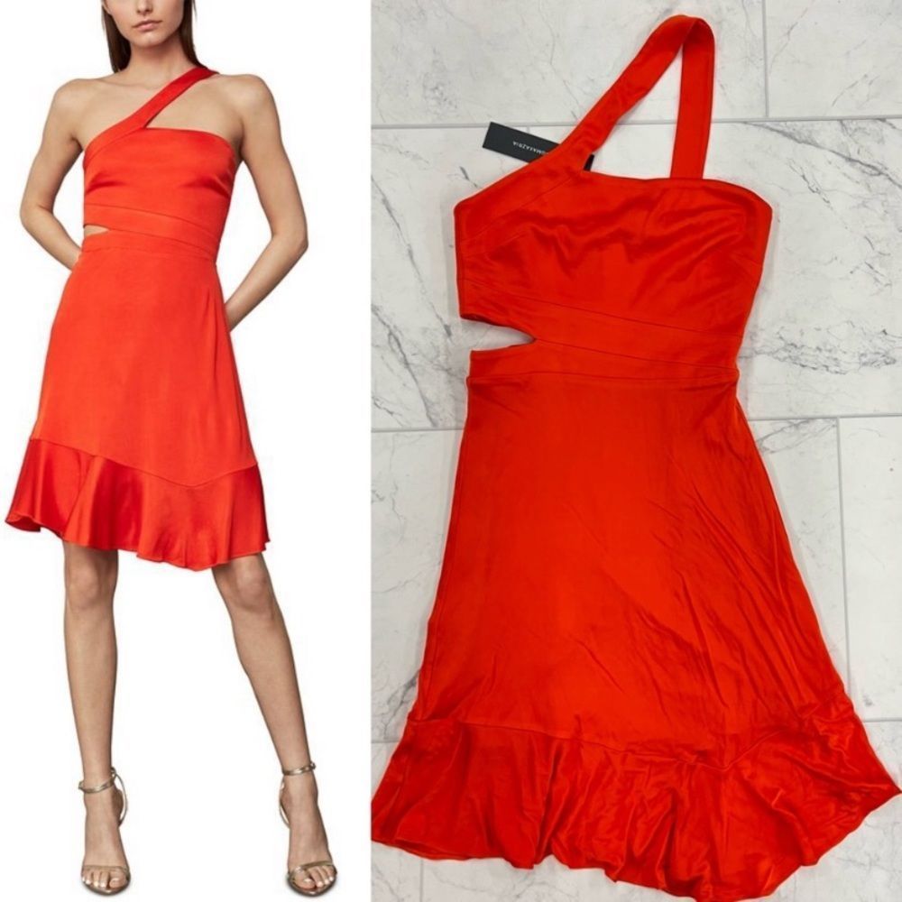 NWT BCBG Maxazria asymmetrical strap side cut-out dress